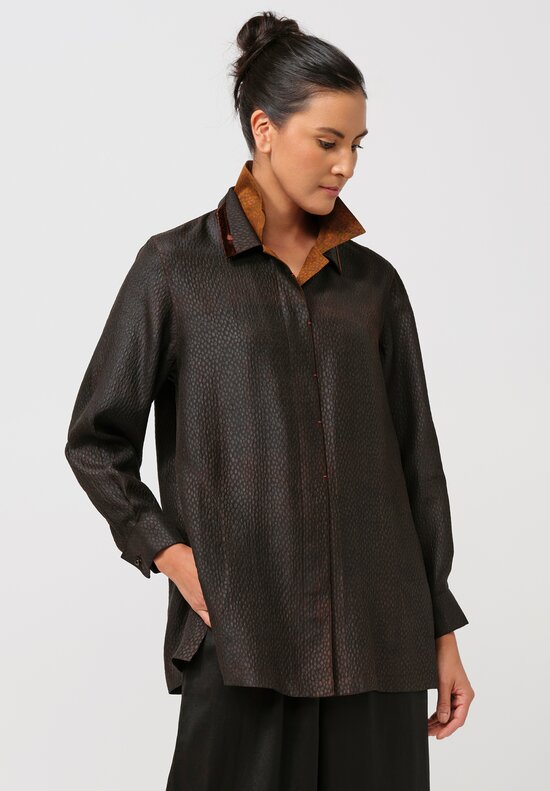 Sophie Hong Pebble Embossed Mud Silk Button-Down Shirt in Orange