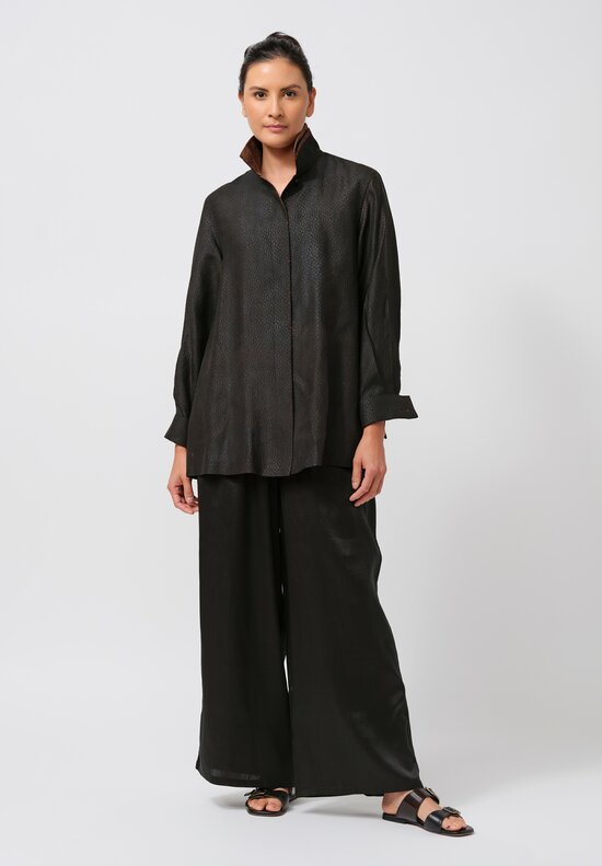 Sophie Hong Pebble Embossed Mud Silk Button-Down Shirt in Coffee