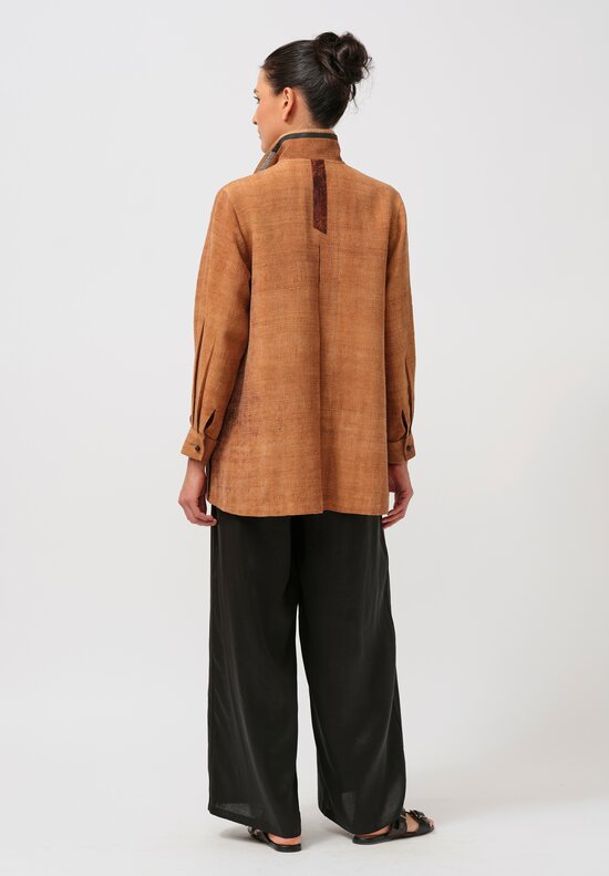 Sophie Hong Raw Silk Button-Down Shirt in Coffee