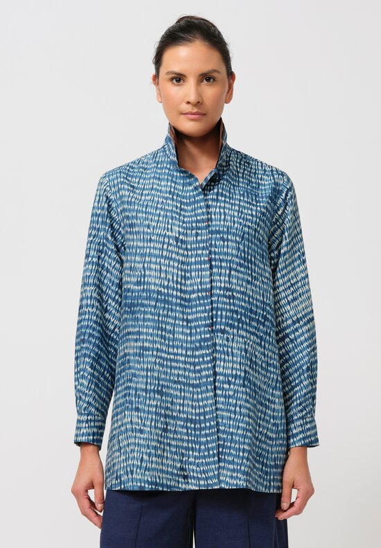 Sophie Hong Silk Button-Down Shirt in Indigo Shibori