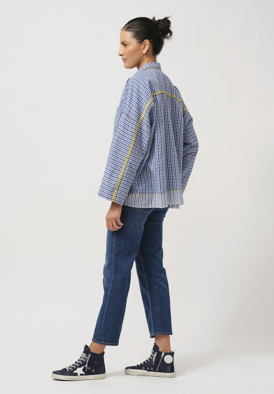 Péro Cotton Button-Down Shirt in Gingham Blue