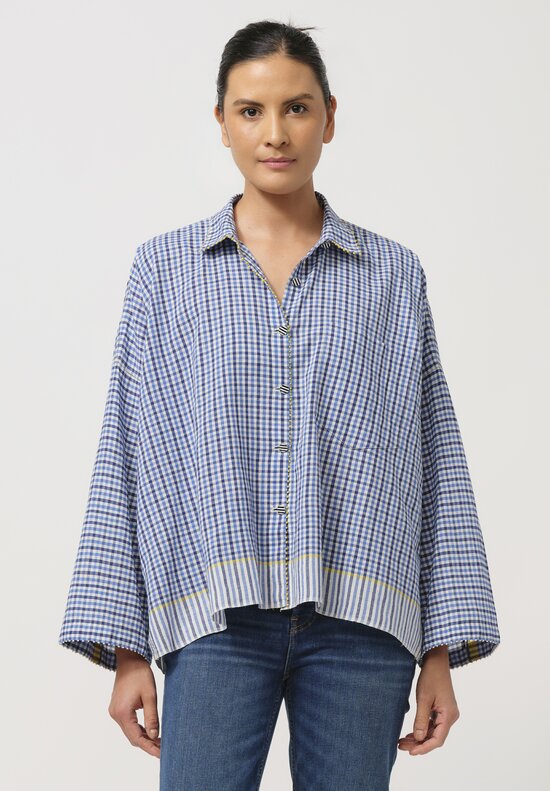 Péro Cotton Button-Down Shirt in Gingham Blue