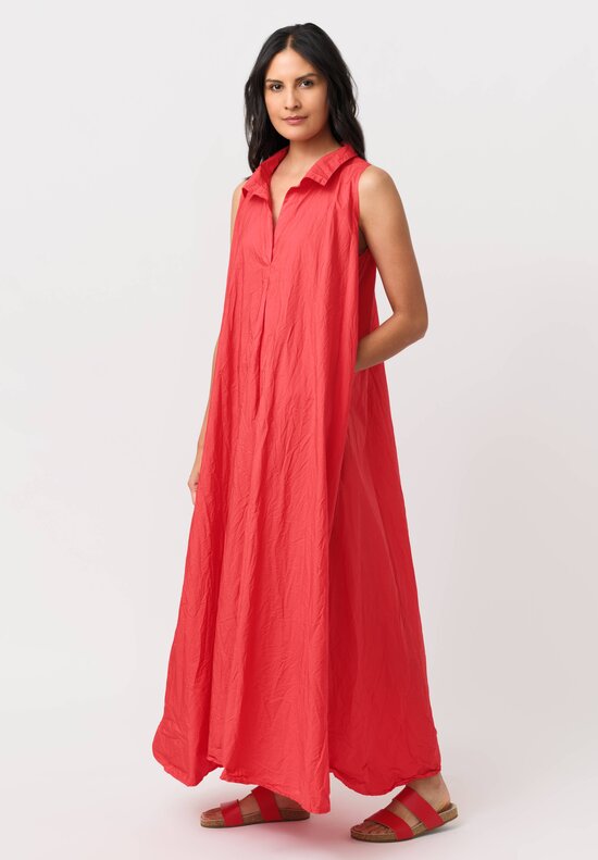 Daniela Gregis Washed Cotton Spicchi Colletto Sleeveless Dress in Red