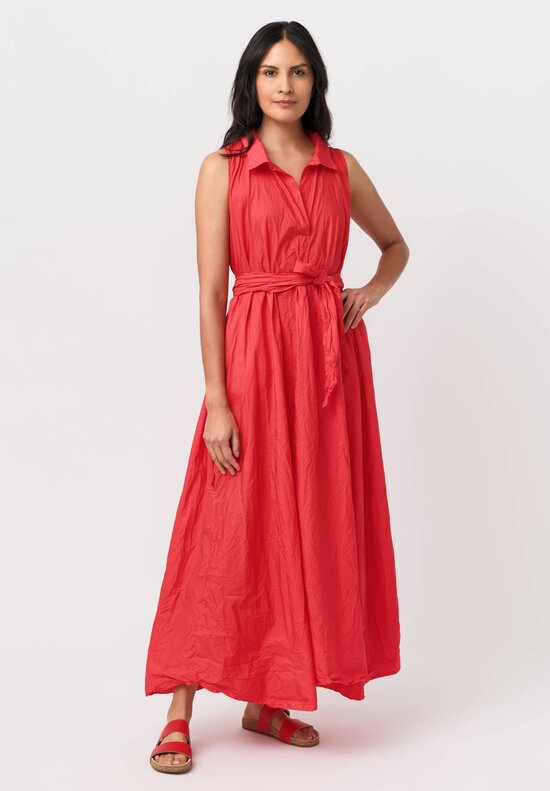 Daniela Gregis Washed Cotton Spicchi Colletto Sleeveless Dress in Red