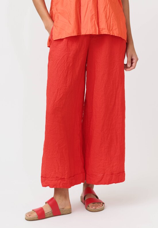 Daniela Gregis Washed Linen Pigiama Tasche Pants in Arancio Red