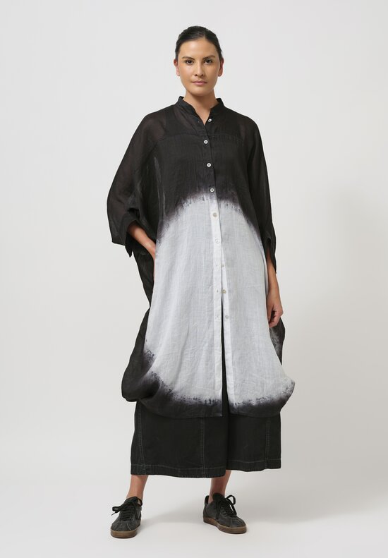 Gilda Midani Pattern-Dyed Linen Square Tunic in Black & White