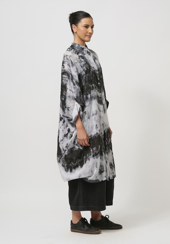 Gilda Midani Pattern-Dyed Linen Square Tunic in Rainy Grey