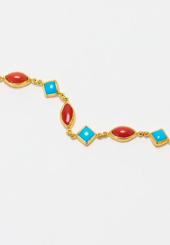 Ara Collection 24K Turquoise & Coral Opera Necklace