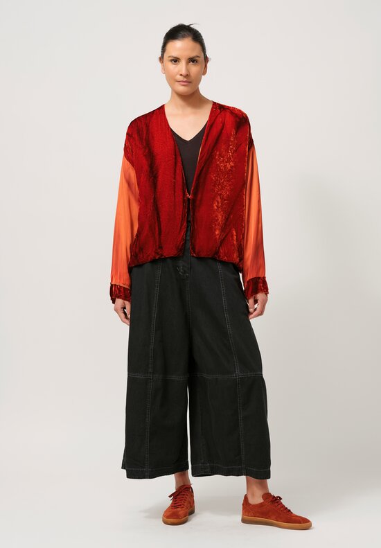 Gilda Midani Pattern-Dyed Velvet Gillet Jacket in Flame Orange