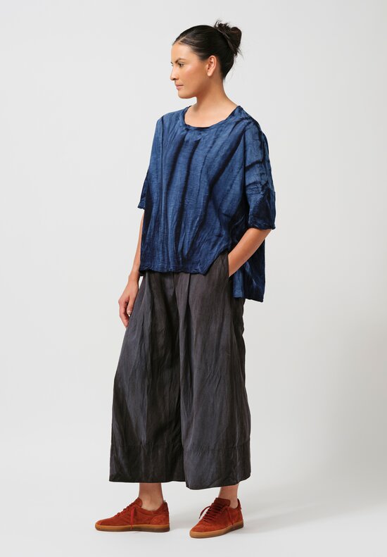 Gilda Midani Silk & Linen Pleated Pants in Midnight Blue