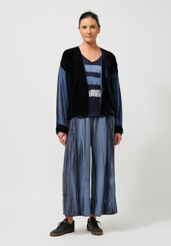 Gilda Midani Silk & Linen Pleated Pants in Marble Cerulean Blue