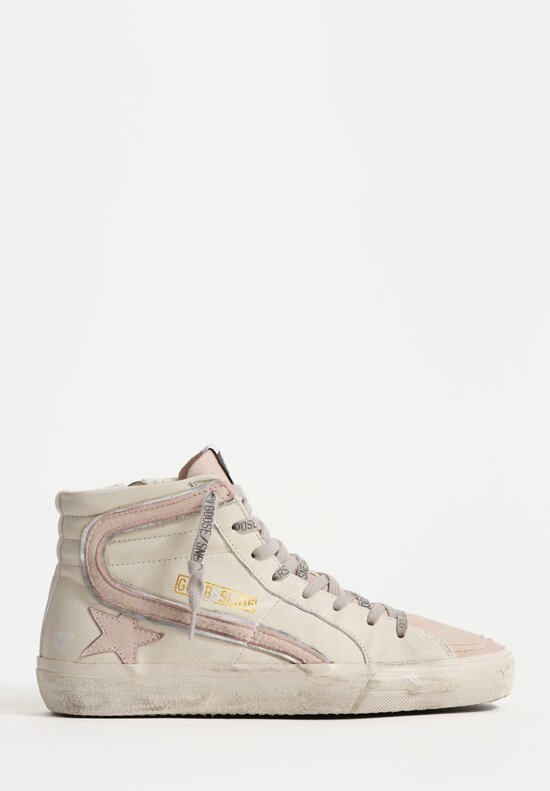 Golden Goose Leather Classic Slide Sneaker in White & Dusty Pink