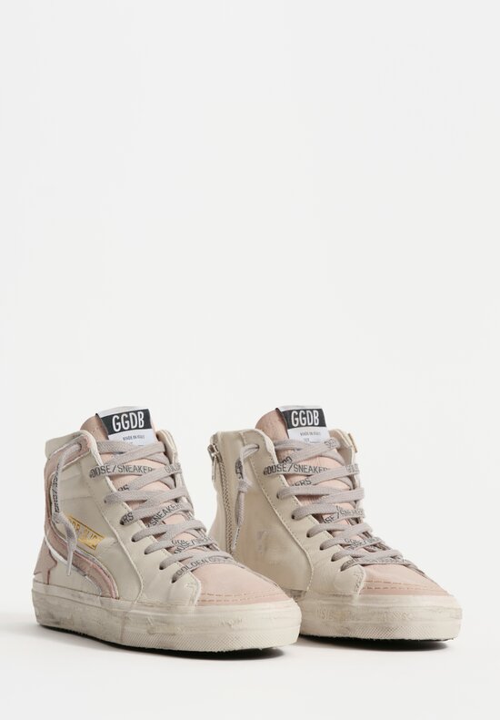 Golden Goose Leather Classic Slide Sneaker in White & Dusty Pink