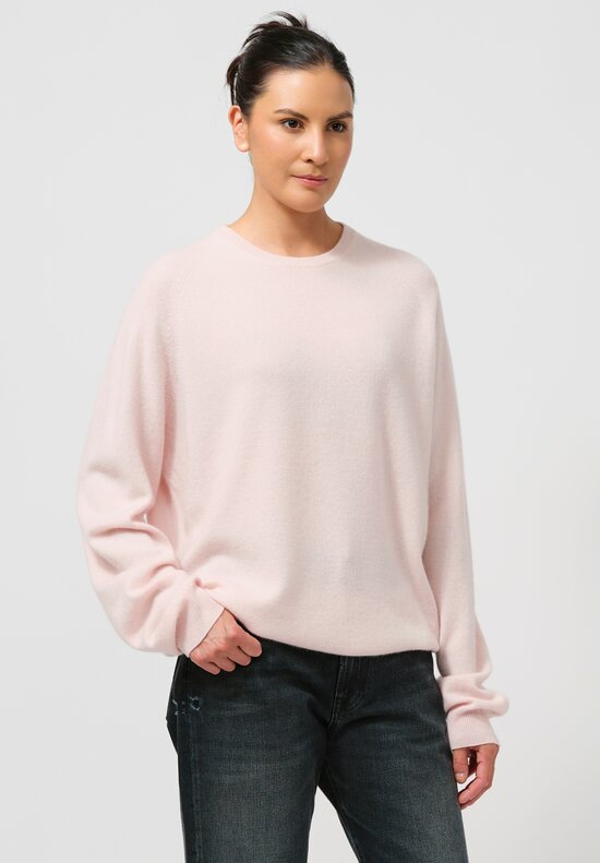 Frenckenberger Cashmere Boyfriend R-Neck Sweater in Light Pink