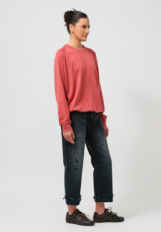 Frenckenberger Cotton & Cashmere Boyfriend R-Neck Sweater in Guava Pink