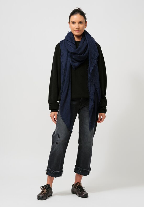 Frenckenberger Woven Cashmere Medium Scarf in Navy Blue