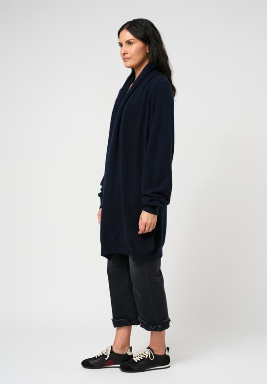 Frenckenberger Cashmere Long Grandpa Cardigan in Navy Blue