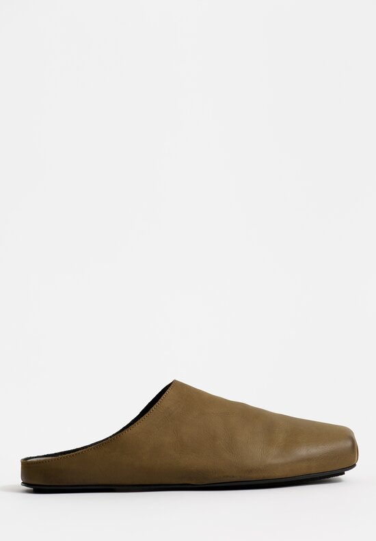 Uma Wang Leather Mules in Dark Olive