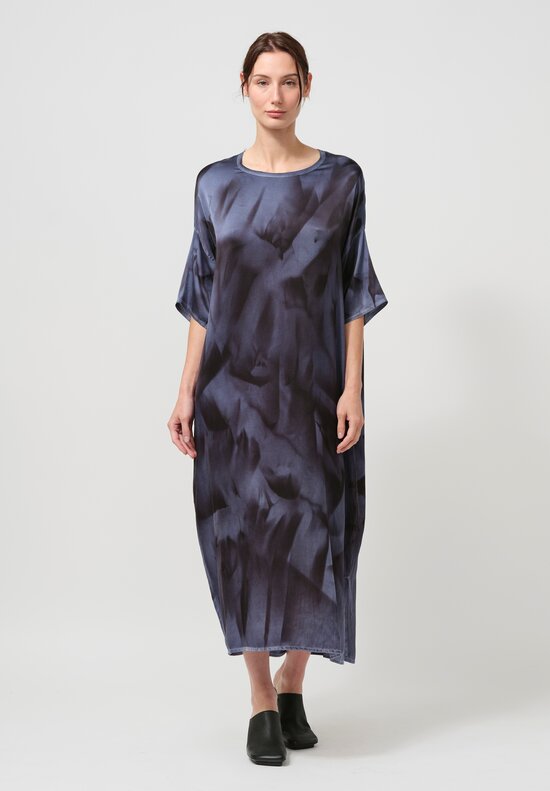 Avant Toi Hand-Painted Silk Dress in Nero Titanium Blue