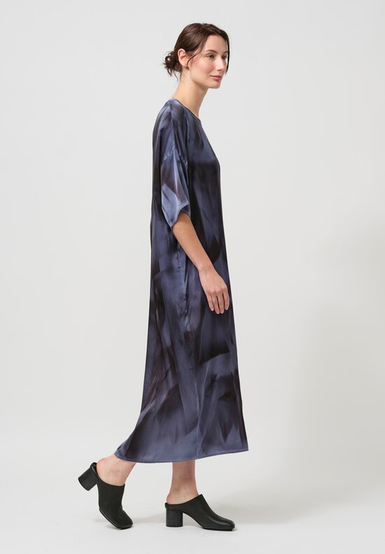 Avant Toi Hand-Painted Silk Dress in Nero Titanium Blue