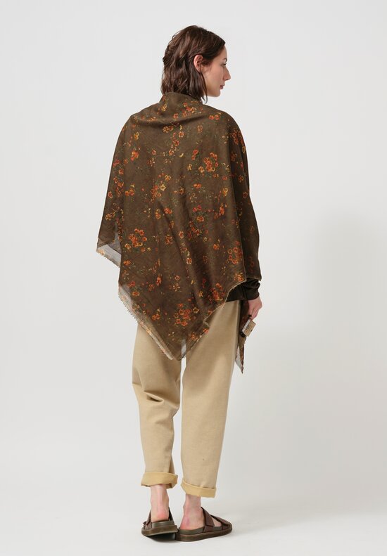 Uma Wang Cotton Floral Scarf in Hazel Brown