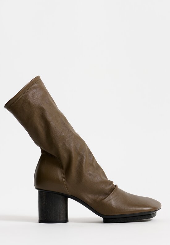 Uma Wang Leather Short Stone Boots in Dark Olive