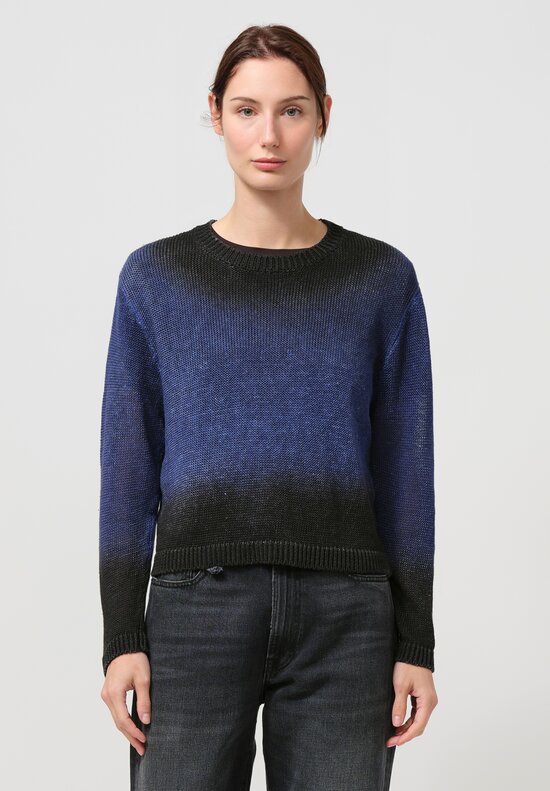 Avant Toi Linen Knitted Pullover in Nero, Ginepro Blue