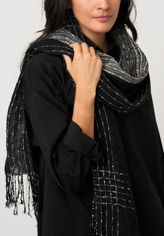 Jan-Jan Van Essche Handwoven Grid Scarf in Black & White