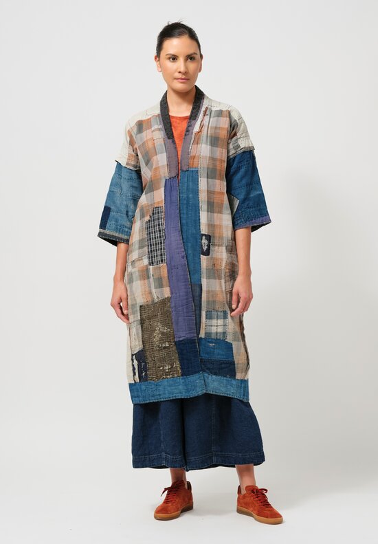 Shobhan Porter Vintage Patchwork Kimono in Multi-Pattern Indigo