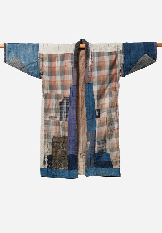 Shobhan Porter Vintage Patchwork Kimono in Multi-Pattern Indigo