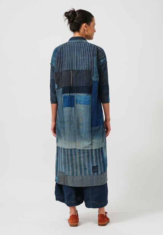 Shobhan Porter Vintage Distressed Patchwork Kimono in Multi-Pattern Cream, Indigo & Rust