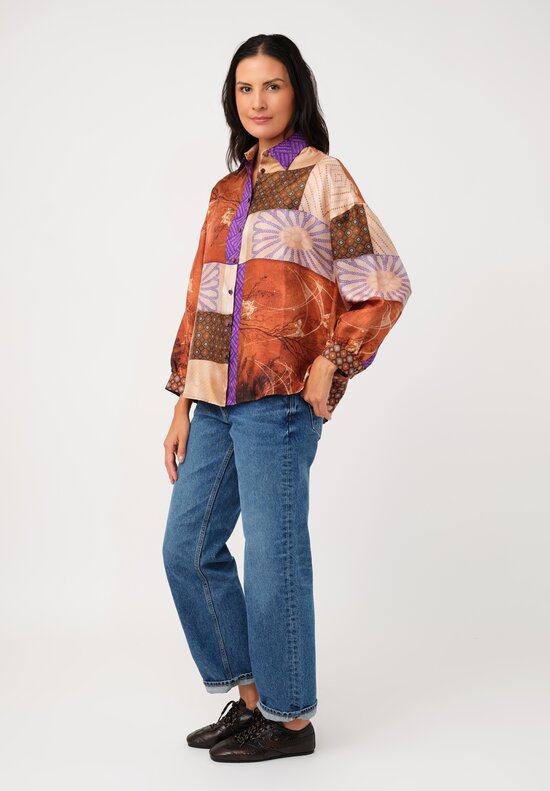 Pierre Louis Mascia Silk Aloe Short Shirt in Butterfly Geometry