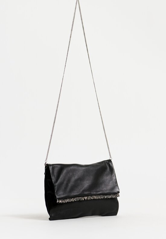 Daniele Basta Lambskin Leather Deng Piccola Leaves Evening Bag Black