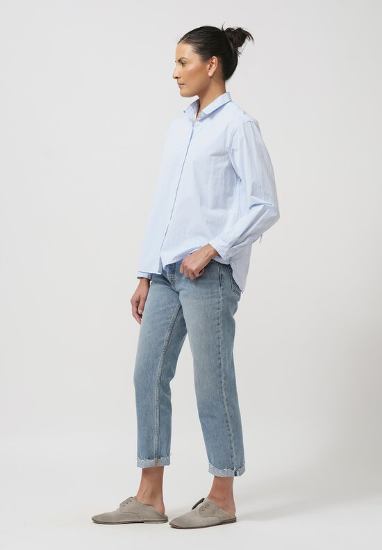 Bergfabel Washed Paper Cotton Loose Tyrol Shirt in Azure Blue