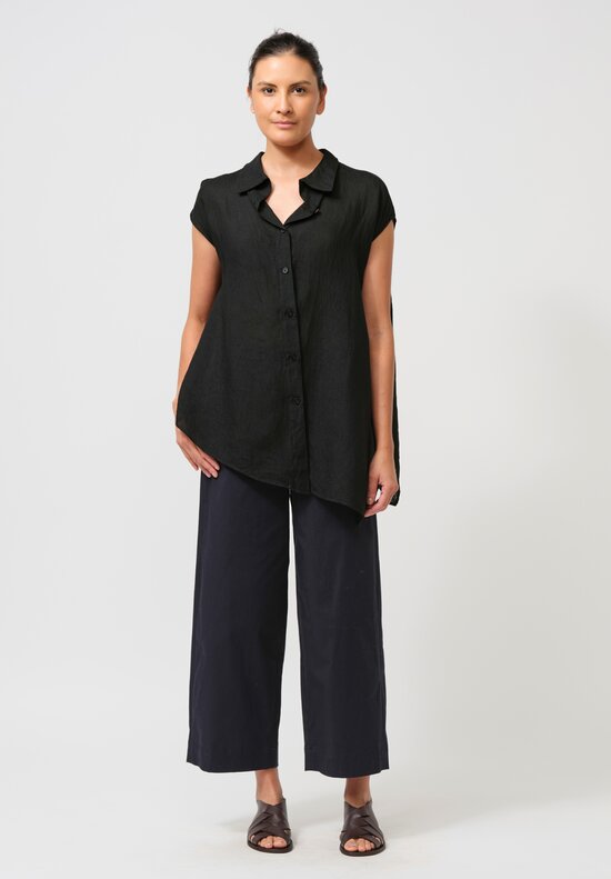 Peter O. Mahler Cotton Stretch Cropped Wide Leg Pants in Navy Blue