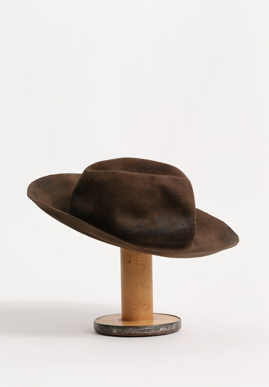 Horisaki Design & Handel Beaver Fur Felt Hard Burnt Wide Brim Hat in Taupe Brown