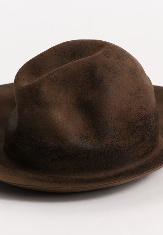 Horisaki Design & Handel Beaver Fur Felt Hard Burnt Wide Brim Hat in Taupe Brown