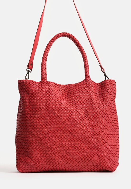 Officine Creative Woven Leather Large Class Tote Bag in Coral Red