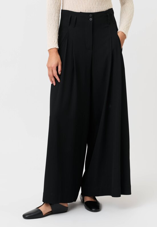 Isabel Benenato Pleated Wide Leg Pants in Black