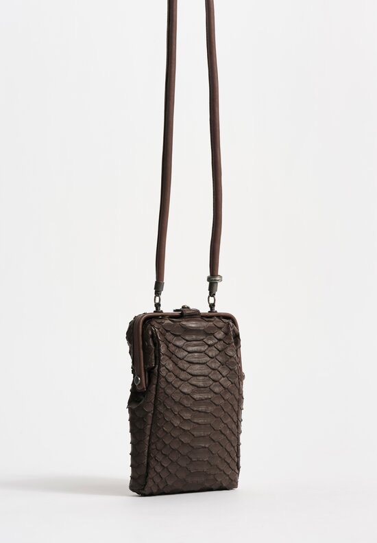 Christian Peau Python Leather Tall Frame Shoulder Bag in Dark Brown