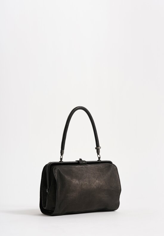 Christian Peau Lizard Leather Small Frame Shoulder Bag in Black