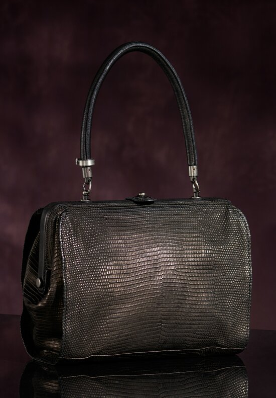 Christian Peau Lizard Leather Small Frame Shoulder Bag in Black
