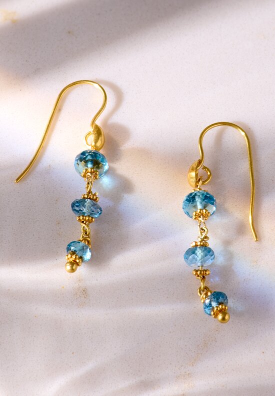 Greig Porter 18k Starbursts & London Blue Topaz Dangle Earrings