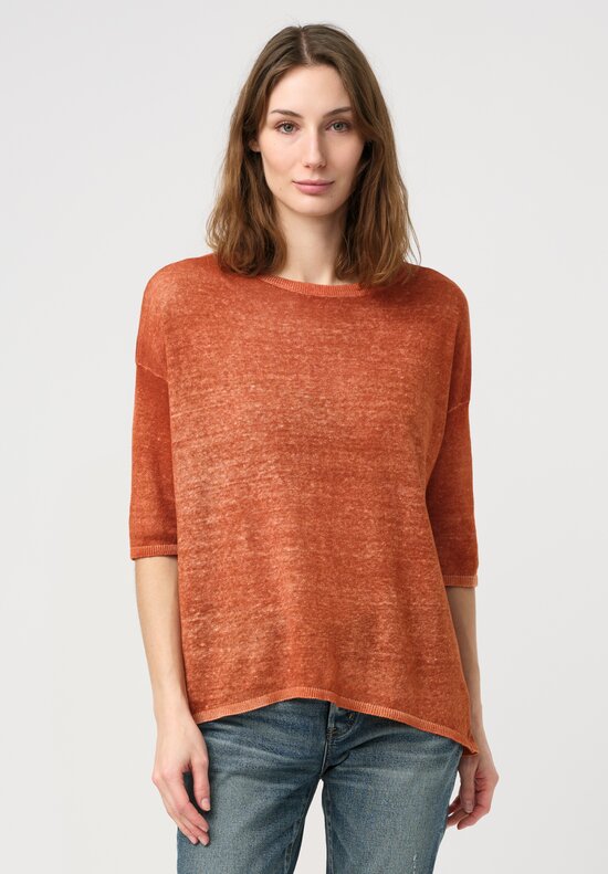 Avant Toi Linen Knitted Pullover Top in Nero & Ambra Orange