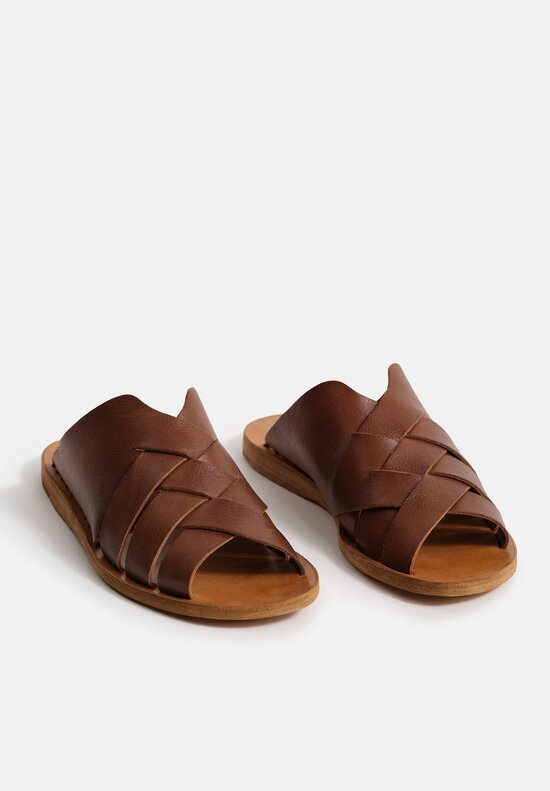 Officine Creative Leather Itaca Crossed Sandals in Santiago Brown