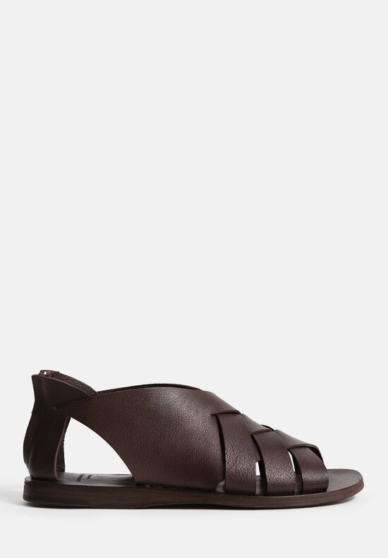 Officine Creative Leather Fisherman Woven Sandals in Coffee Brown