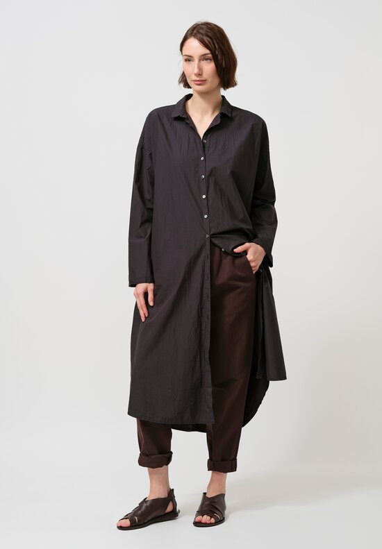 Album di Famiglia Tissue Cotton Long-Sleeve Button-Down Dress in Black