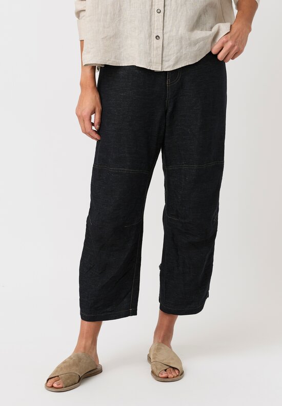 Forme d'Expression Linen & Cotton Baggy 5 Pocket Pants in Indigo