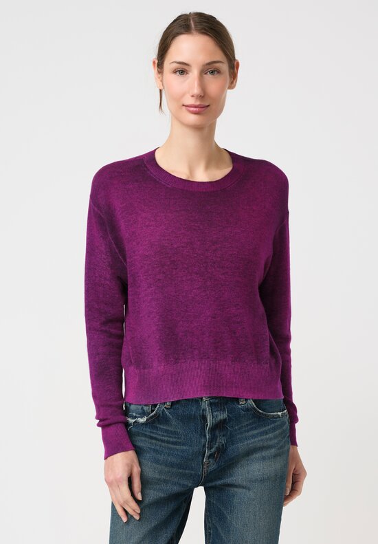 Avant Toi Cashmere Ribbed Hem Girocollo Sweater in Nero & Orchid Purple