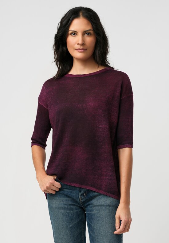 Avant Toi Linen Knitted Pullover Top in Nero & Sichuan Pink